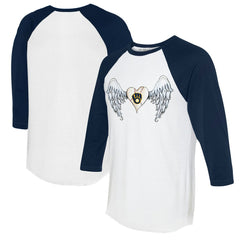 Milwaukee Brewers Tiny Turnip Women's Angel Wings 3/4-Sleeve Raglan T-Shirt - MLB T-shirts