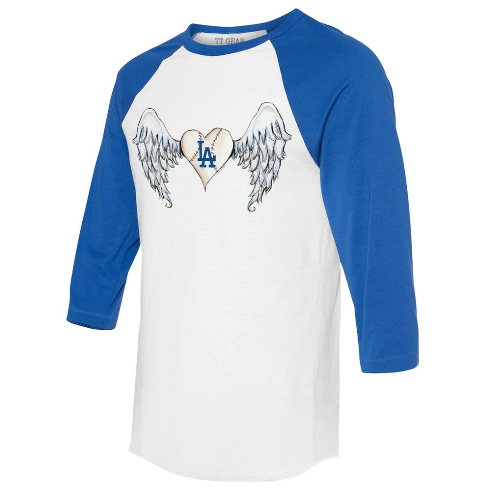 Los Angeles Dodgers Tiny Turnip Women's Angel Wings 3/4-Sleeve Raglan T-Shirt - MLB T-shirts