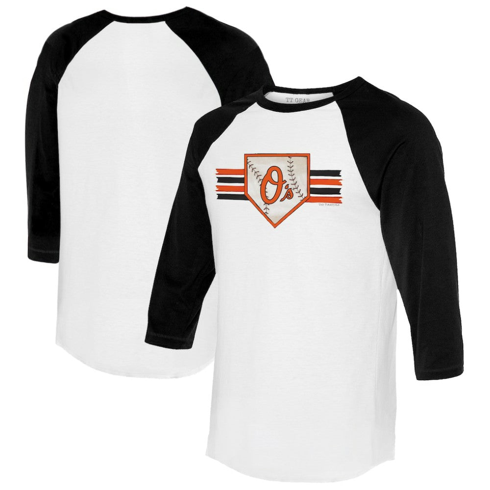 Baltimore Orioles Tiny Turnip Women's Base Stripe 3/4-Sleeve Raglan T-Shirt - MLB T-shirts