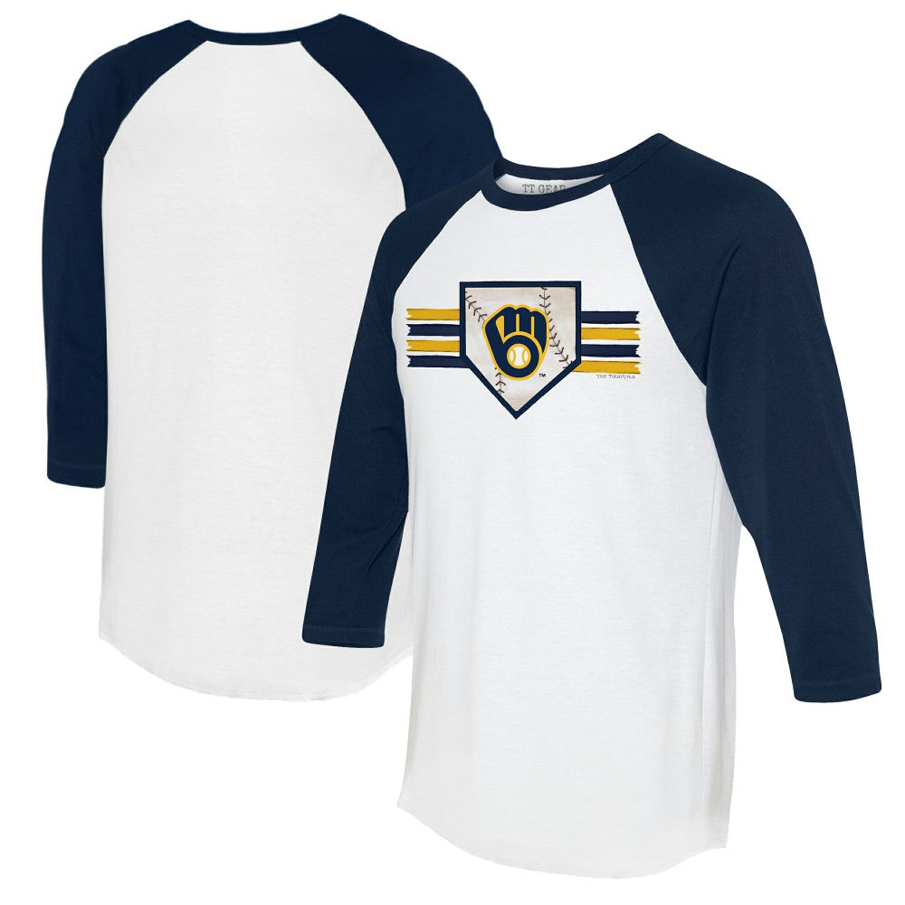 Milwaukee Brewers Tiny Turnip Women's Base Stripe 3/4-Sleeve Raglan T-Shirt - MLB T-shirts