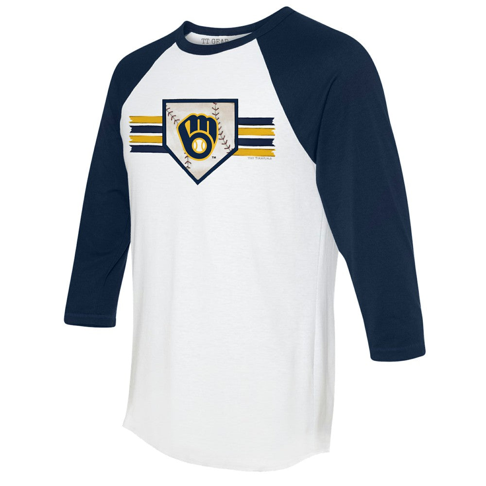 Milwaukee Brewers Tiny Turnip Women's Base Stripe 3/4-Sleeve Raglan T-Shirt - MLB T-shirts