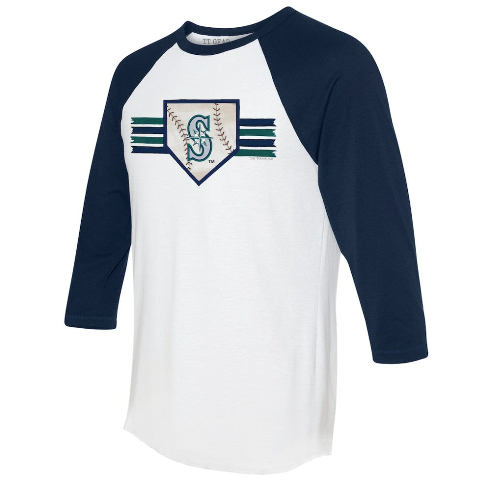 Seattle Mariners Tiny Turnip Women's Base Stripe 3/4-Sleeve Raglan T-Shirt - MLB T-shirts