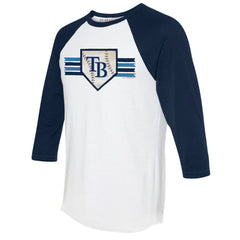 Tampa Bay Rays Tiny Turnip Women's Base Stripe 3/4-Sleeve Raglan T-Shirt - MLB T-shirts