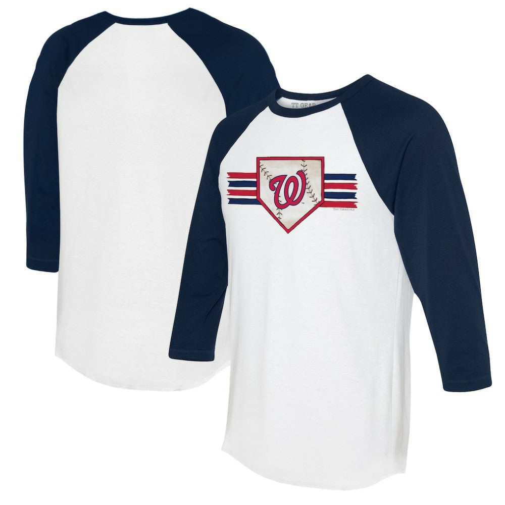 Washington Nationals Tiny Turnip Women's Base Stripe 3/4-Sleeve Raglan T-Shirt - MLB T-shirts