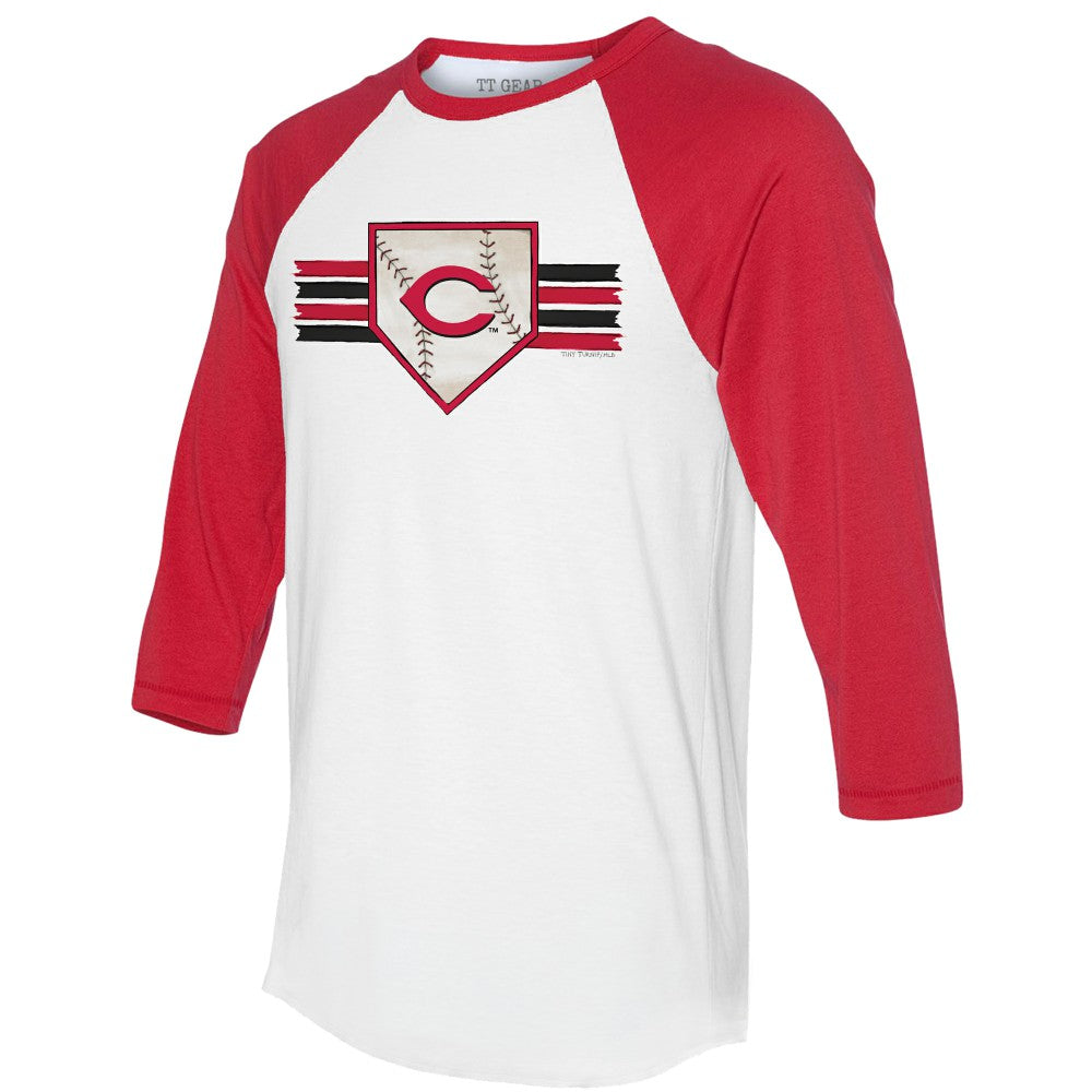 Cincinnati Reds Tiny Turnip Women's Base Stripe 3/4-Sleeve Raglan T-Shirt - MLB T-shirts