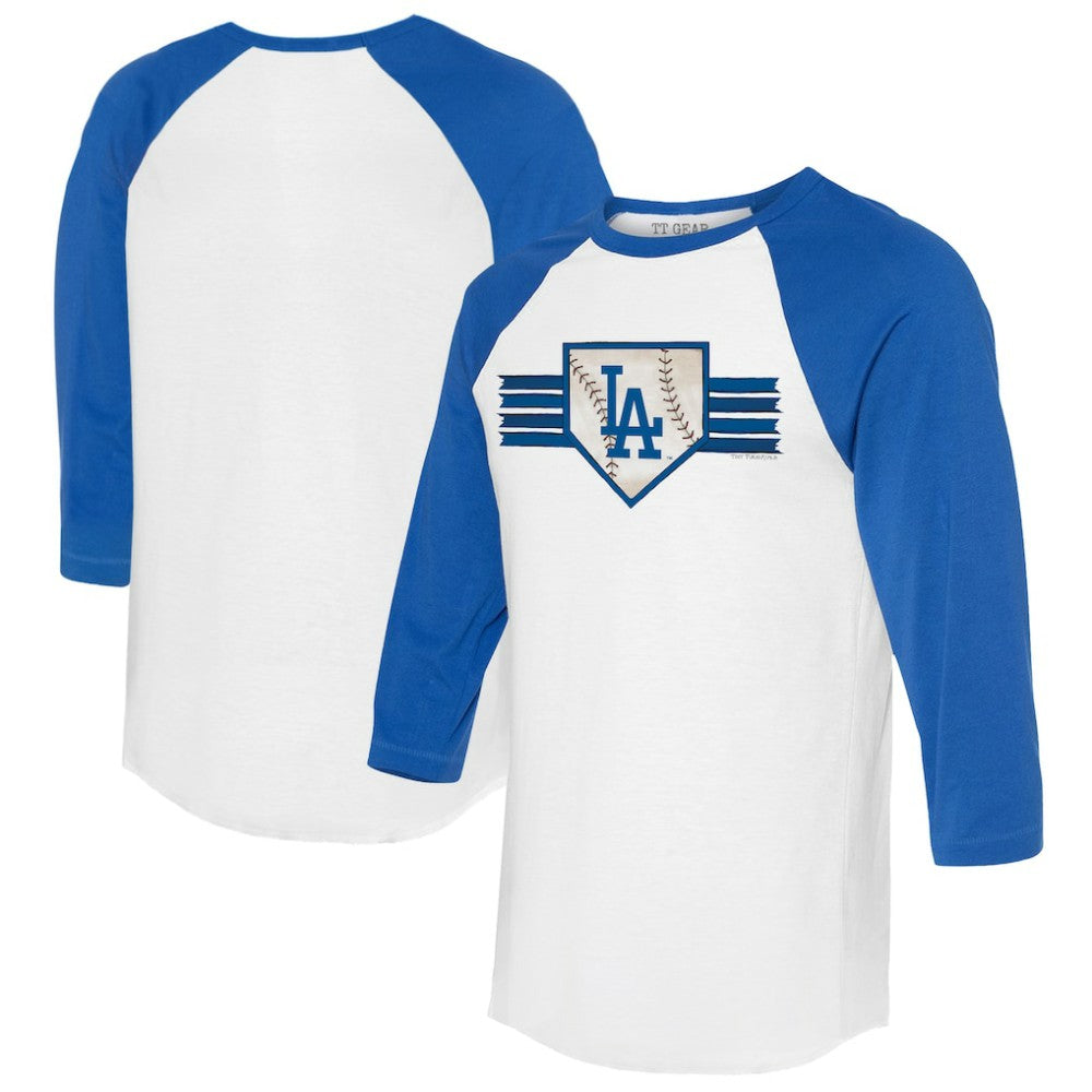 Los Angeles Dodgers Tiny Turnip Women's Base Stripe 3/4-Sleeve Raglan T-Shirt - MLB T-shirts