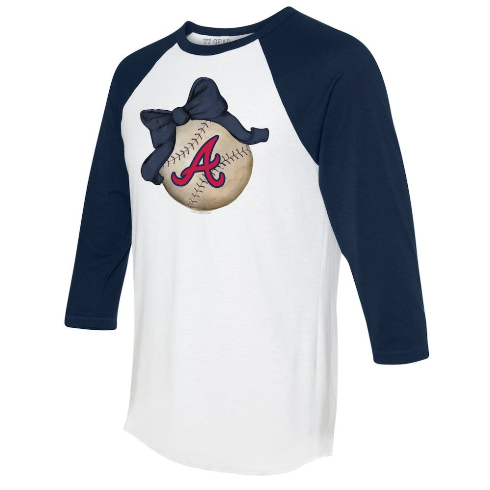 Atlanta Braves Tiny Turnip Women's Baseball Bow 3/4-Sleeve Raglan T-Shirt - MLB T-shirts