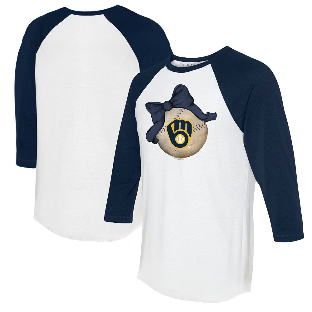 Milwaukee Brewers Tiny Turnip Women's Baseball Bow 3/4-Sleeve Raglan T-Shirt - MLB T-shirts