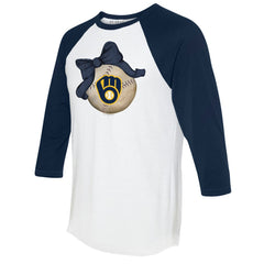 Milwaukee Brewers Tiny Turnip Women's Baseball Bow 3/4-Sleeve Raglan T-Shirt - MLB T-shirts