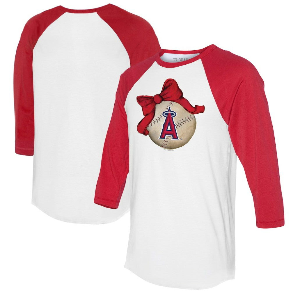 Los Angeles Angels Tiny Turnip Women's Baseball Bow 3/4-Sleeve Raglan T-Shirt - MLB T-shirts