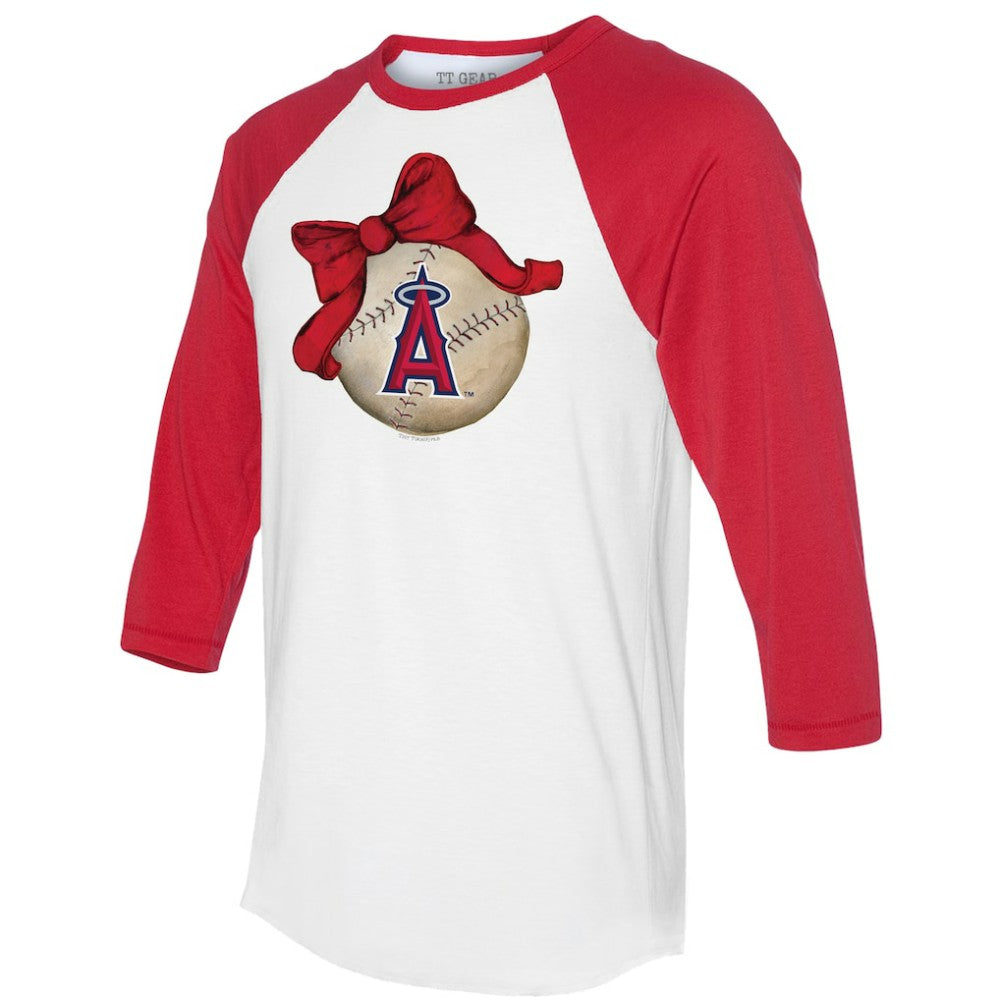 Los Angeles Angels Tiny Turnip Women's Baseball Bow 3/4-Sleeve Raglan T-Shirt - MLB T-shirts