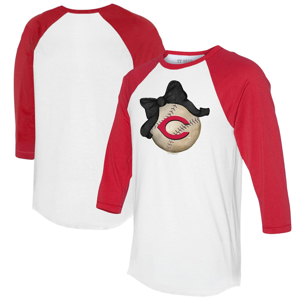 Cincinnati Reds Tiny Turnip Women's Baseball Bow 3/4-Sleeve Raglan T-Shirt - MLB T-shirts