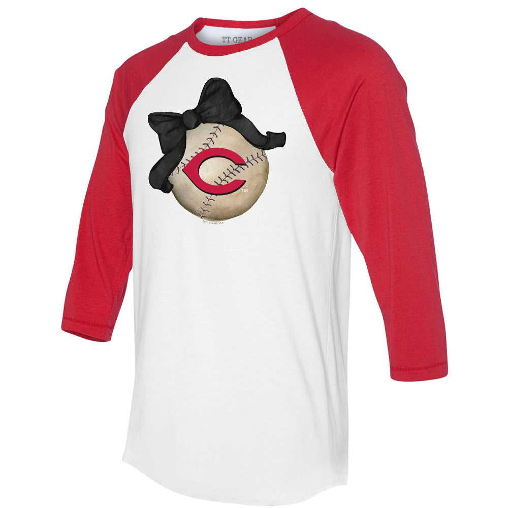 Cincinnati Reds Tiny Turnip Women's Baseball Bow 3/4-Sleeve Raglan T-Shirt - MLB T-shirts