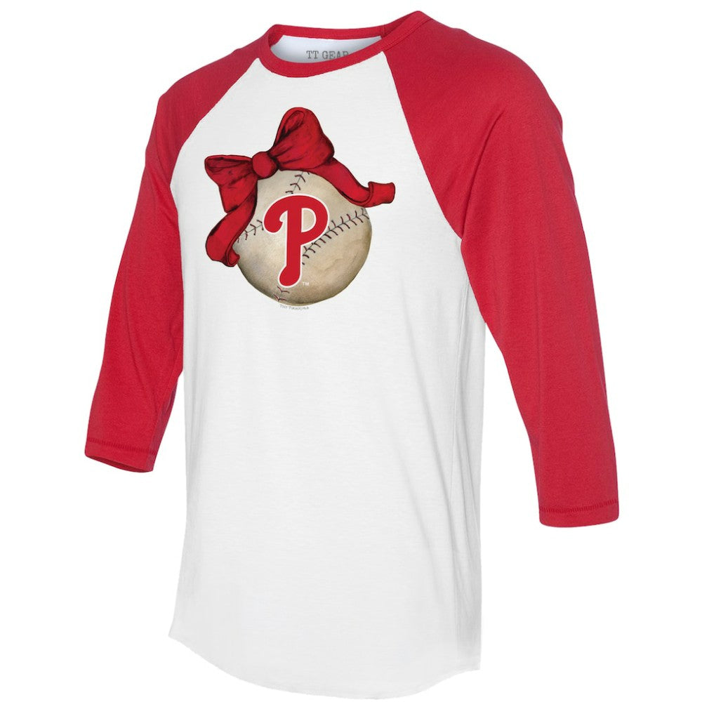 Philadelphia Phillies Tiny Turnip Women's Baseball Bow 3/4-Sleeve Raglan T-Shirt - MLB T-shirts