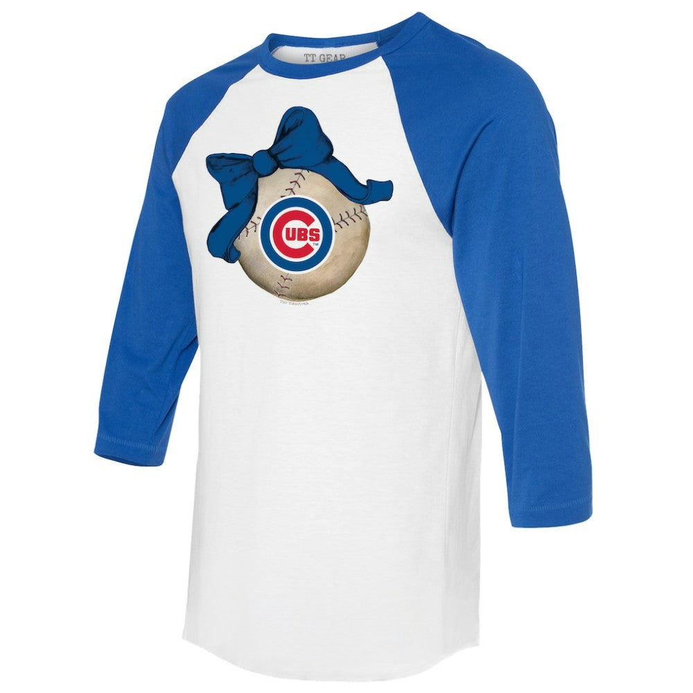 Chicago Cubs Tiny Turnip Women's Baseball Bow 3/4-Sleeve Raglan T-Shirt - MLB T-shirts