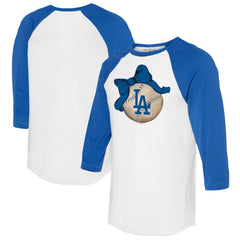 Los Angeles Dodgers Tiny Turnip Women's Baseball Bow 3/4-Sleeve Raglan T-Shirt - MLB T-shirts