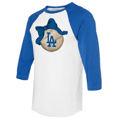 Los Angeles Dodgers Tiny Turnip Women's Baseball Bow 3/4-Sleeve Raglan T-Shirt - MLB T-shirts