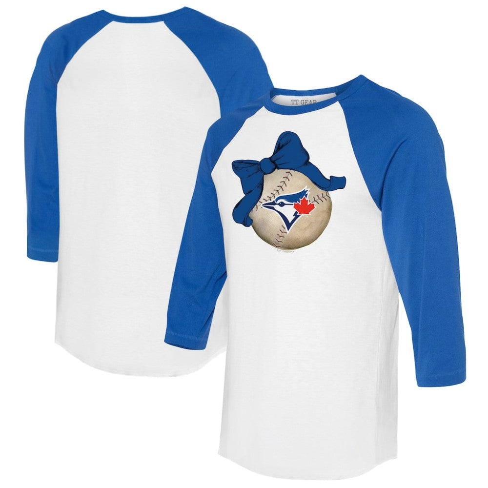 Toronto Blue Jays Tiny Turnip Women's Baseball Bow 3/4-Sleeve Raglan T-Shirt - MLB T-shirts
