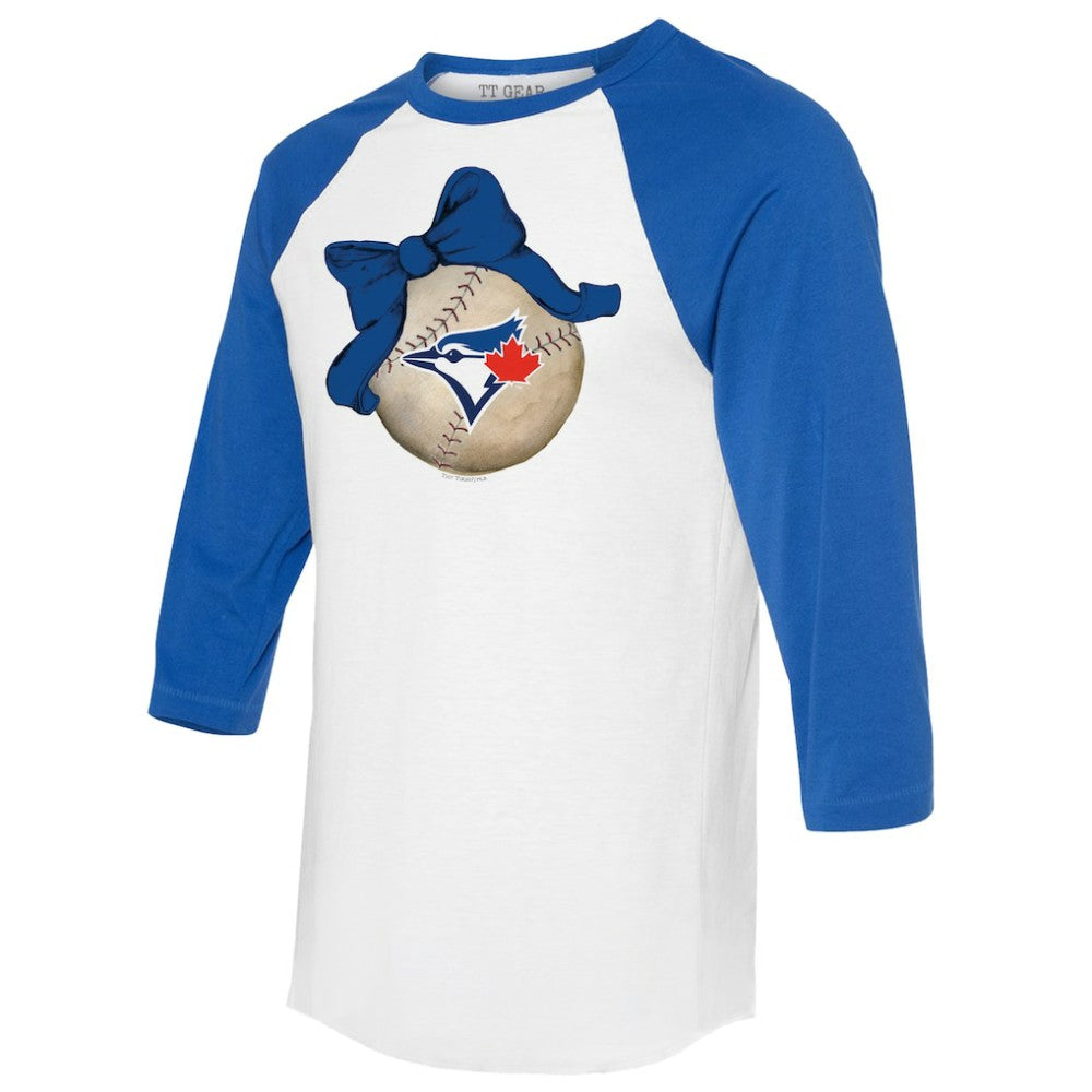 Toronto Blue Jays Tiny Turnip Women's Baseball Bow 3/4-Sleeve Raglan T-Shirt - MLB T-shirts