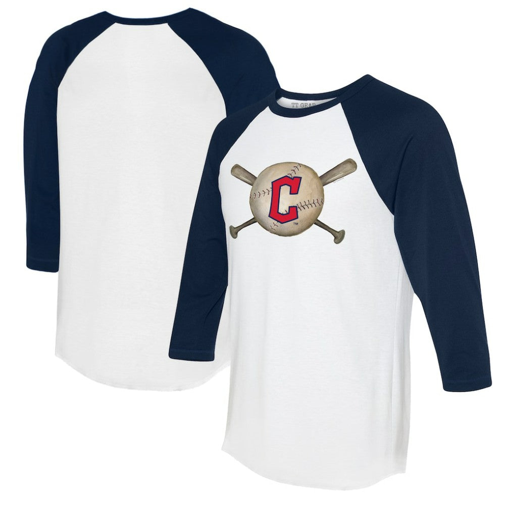 Cleveland Guardians Tiny Turnip Women's Baseball Cross Bats 3/4-Sleeve Raglan T-Shirt - MLB T-shirts