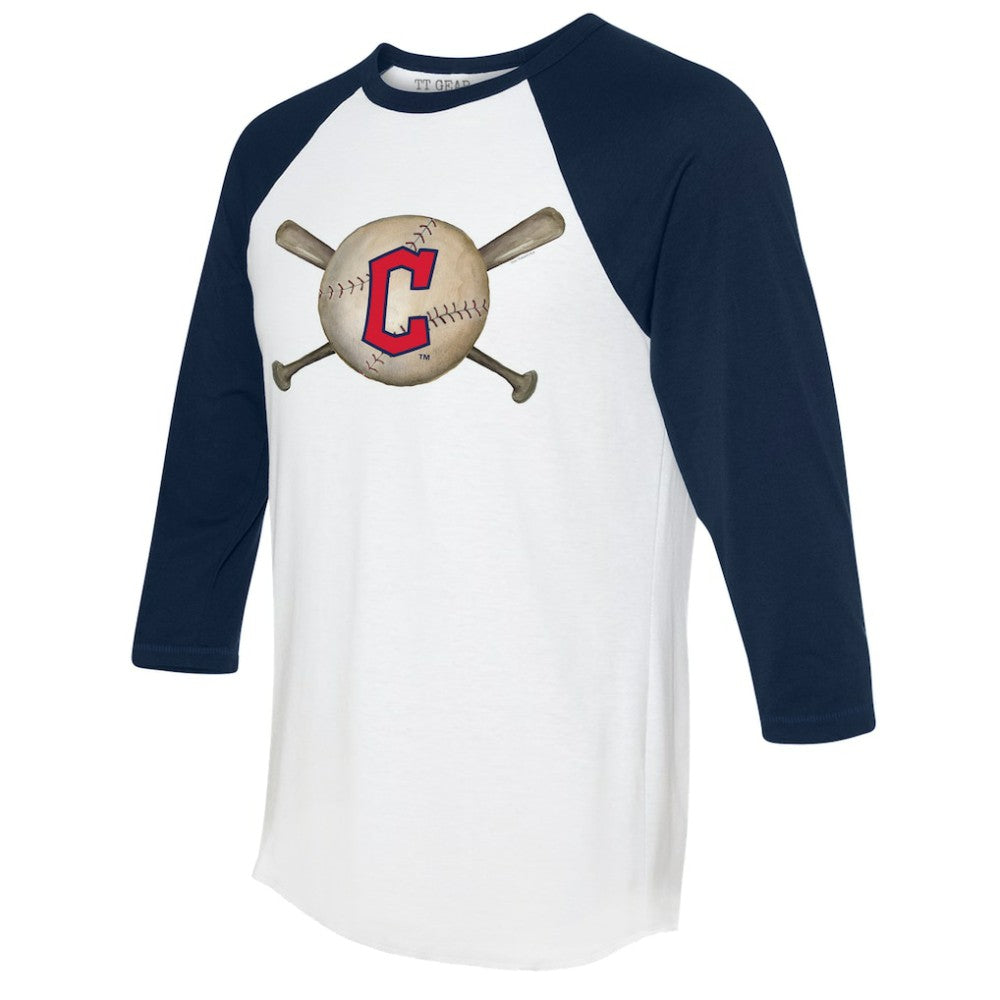 Cleveland Guardians Tiny Turnip Women's Baseball Cross Bats 3/4-Sleeve Raglan T-Shirt - MLB T-shirts