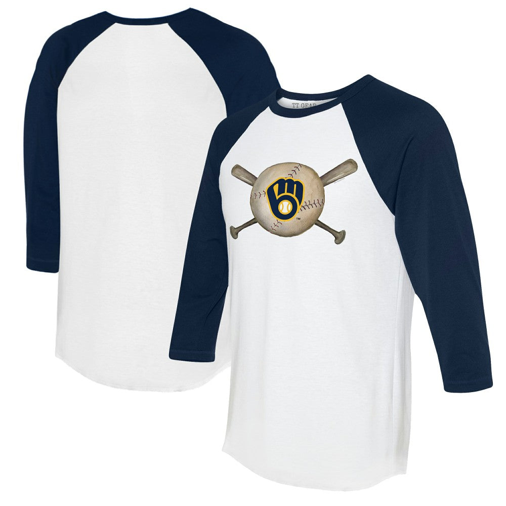 Milwaukee Brewers Tiny Turnip Women's Baseball Cross Bats 3/4-Sleeve Raglan T-Shirt - MLB T-shirts