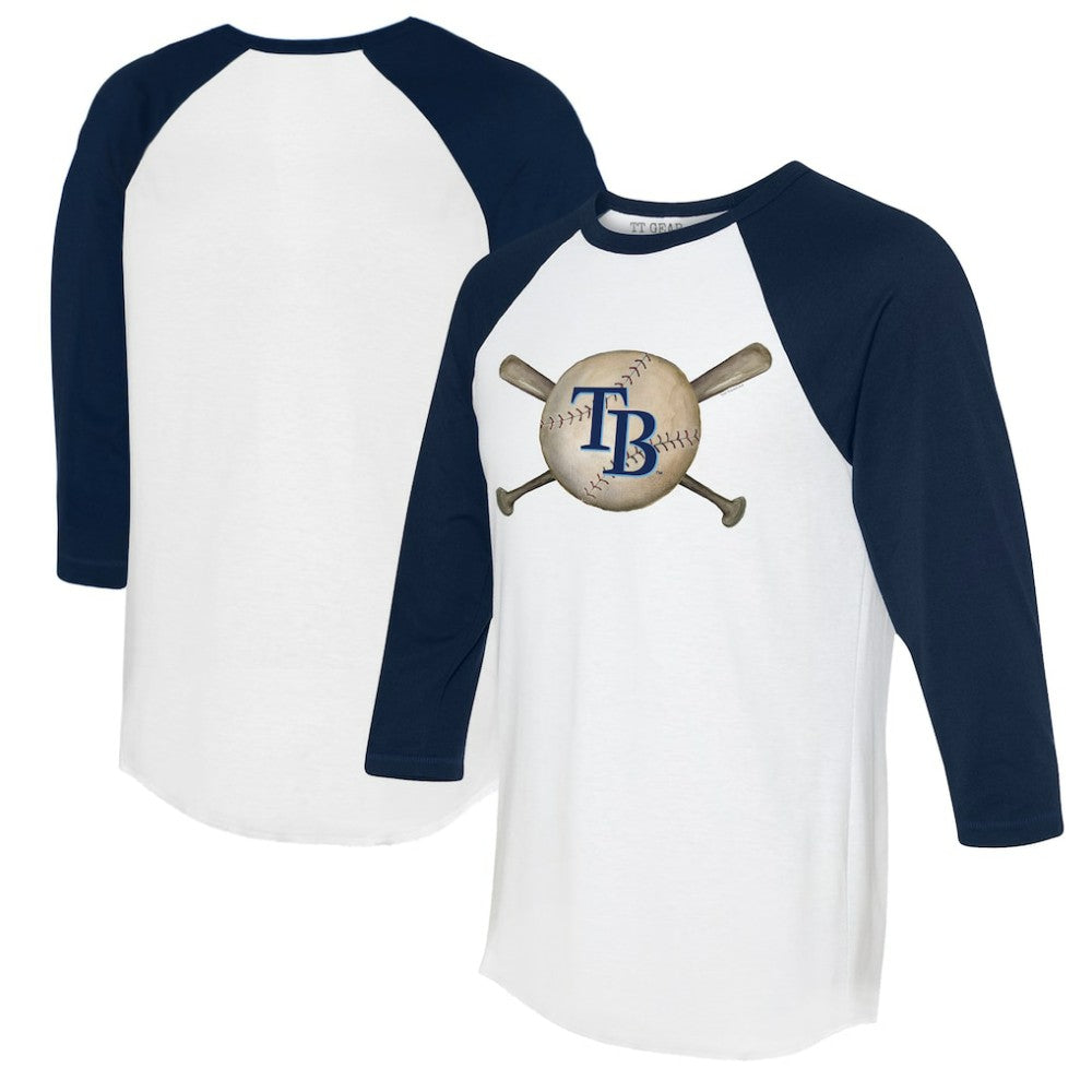Tampa Bay Rays Tiny Turnip Women's Baseball Cross Bats 3/4-Sleeve Raglan T-Shirt - MLB T-shirts