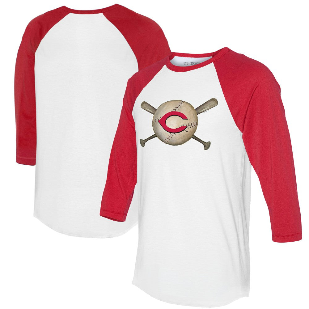 Cincinnati Reds Tiny Turnip Women's Baseball Cross Bats 3/4-Sleeve Raglan T-Shirt - MLB T-shirts