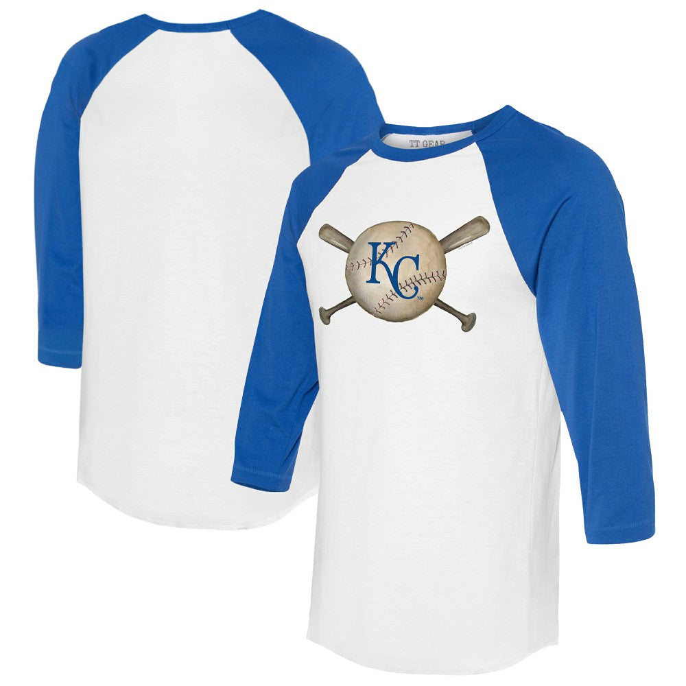 Kansas City Royals Tiny Turnip Women's Baseball Cross Bats 3/4-Sleeve Raglan T-Shirt - MLB T-shirts