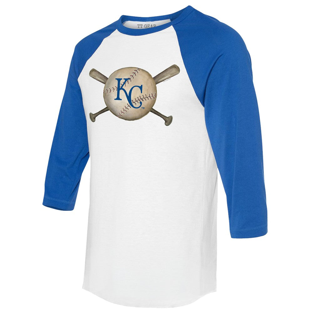Kansas City Royals Tiny Turnip Women's Baseball Cross Bats 3/4-Sleeve Raglan T-Shirt - MLB T-shirts