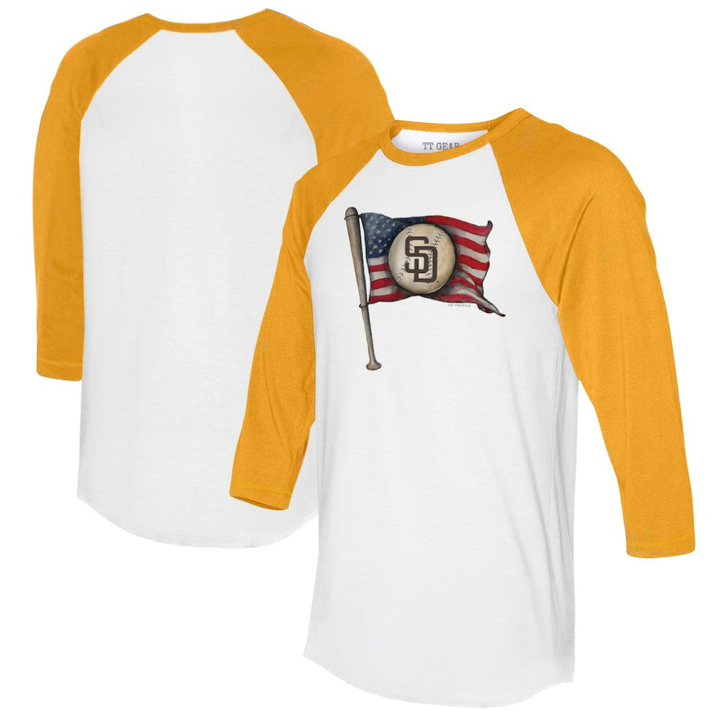 San Diego Padres Tiny Turnip Women's Baseball Flag 3/4-Sleeve Raglan T-Shirt - MLB T-shirts