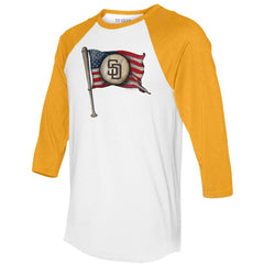 San Diego Padres Tiny Turnip Women's Baseball Flag 3/4-Sleeve Raglan T-Shirt - MLB T-shirts