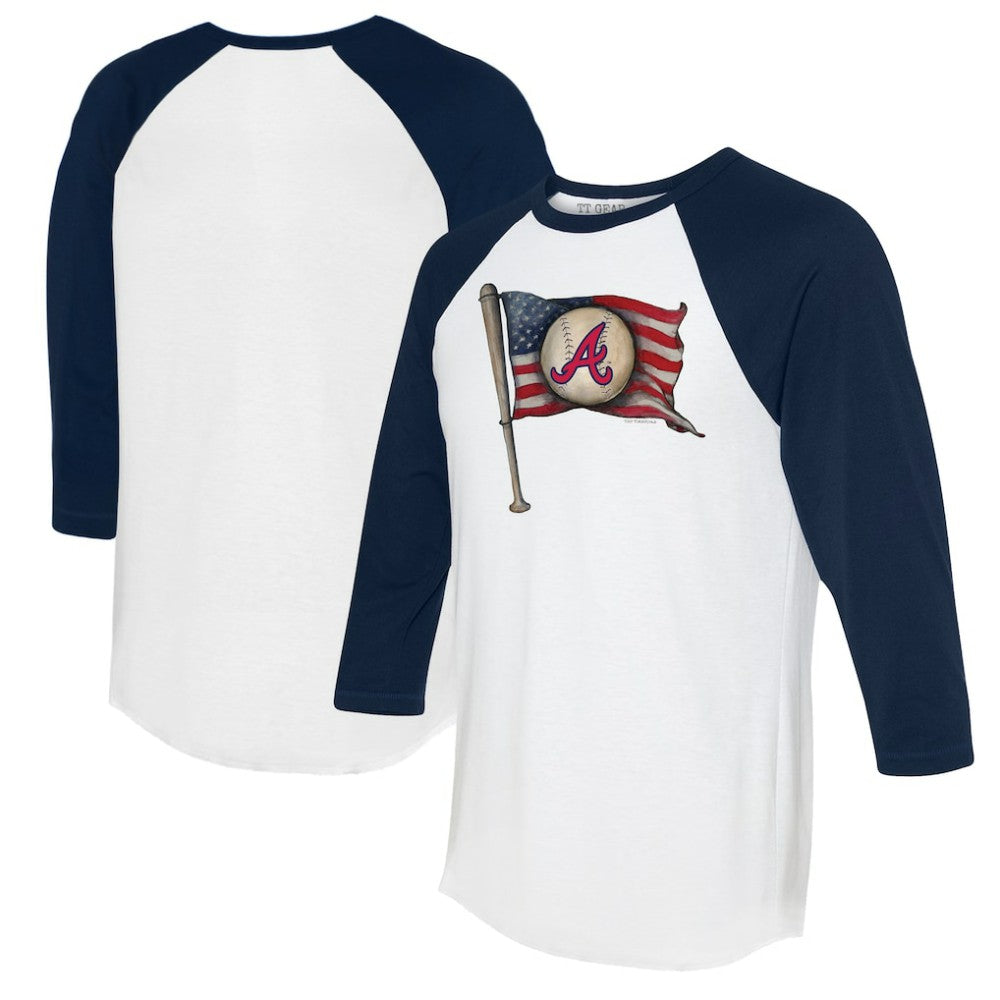 Atlanta Braves Tiny Turnip Women's Baseball Flag 3/4-Sleeve Raglan T-Shirt - MLB T-shirts