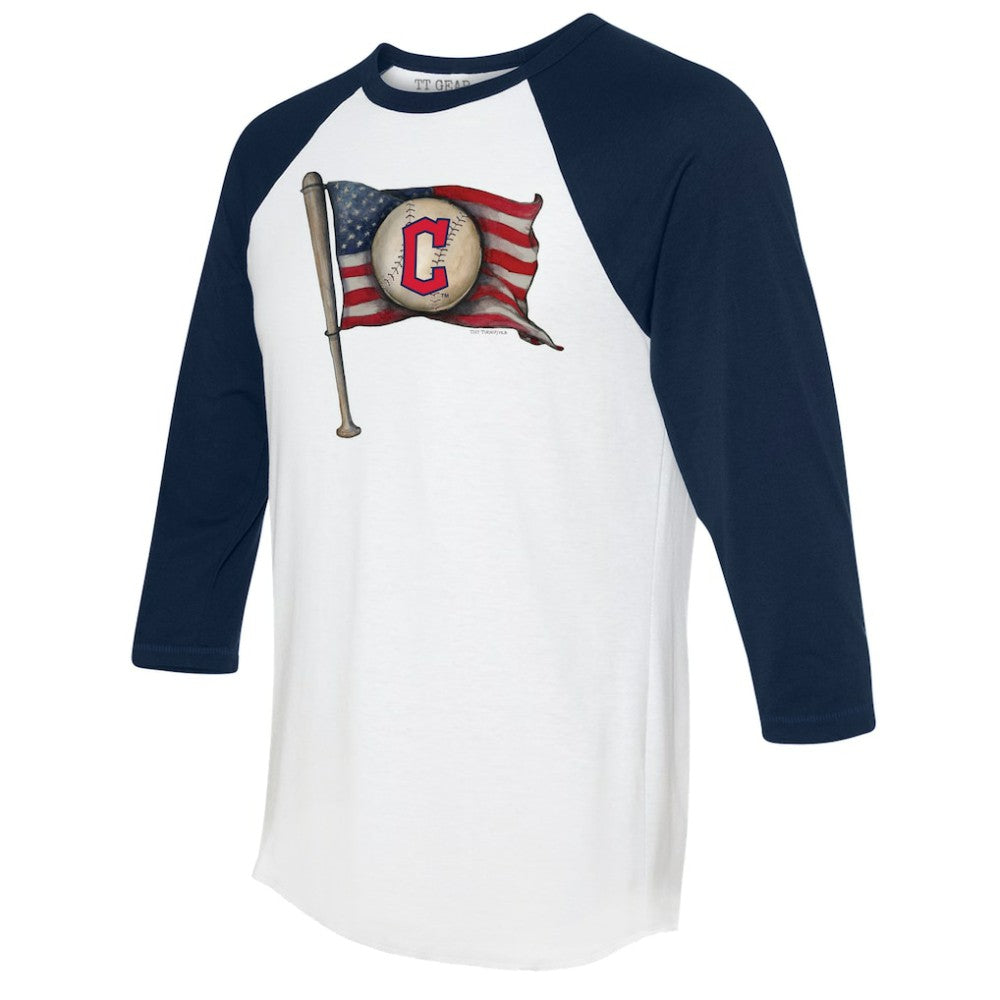 Cleveland Guardians Tiny Turnip Women's Baseball Flag 3/4-Sleeve Raglan T-Shirt - MLB T-shirts