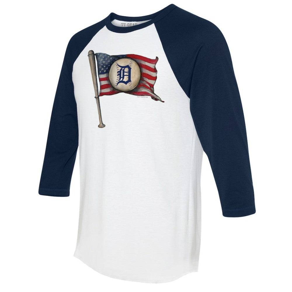 Detroit Tigers Tiny Turnip Women's Baseball Flag 3/4-Sleeve Raglan T-Shirt - MLB T-shirts