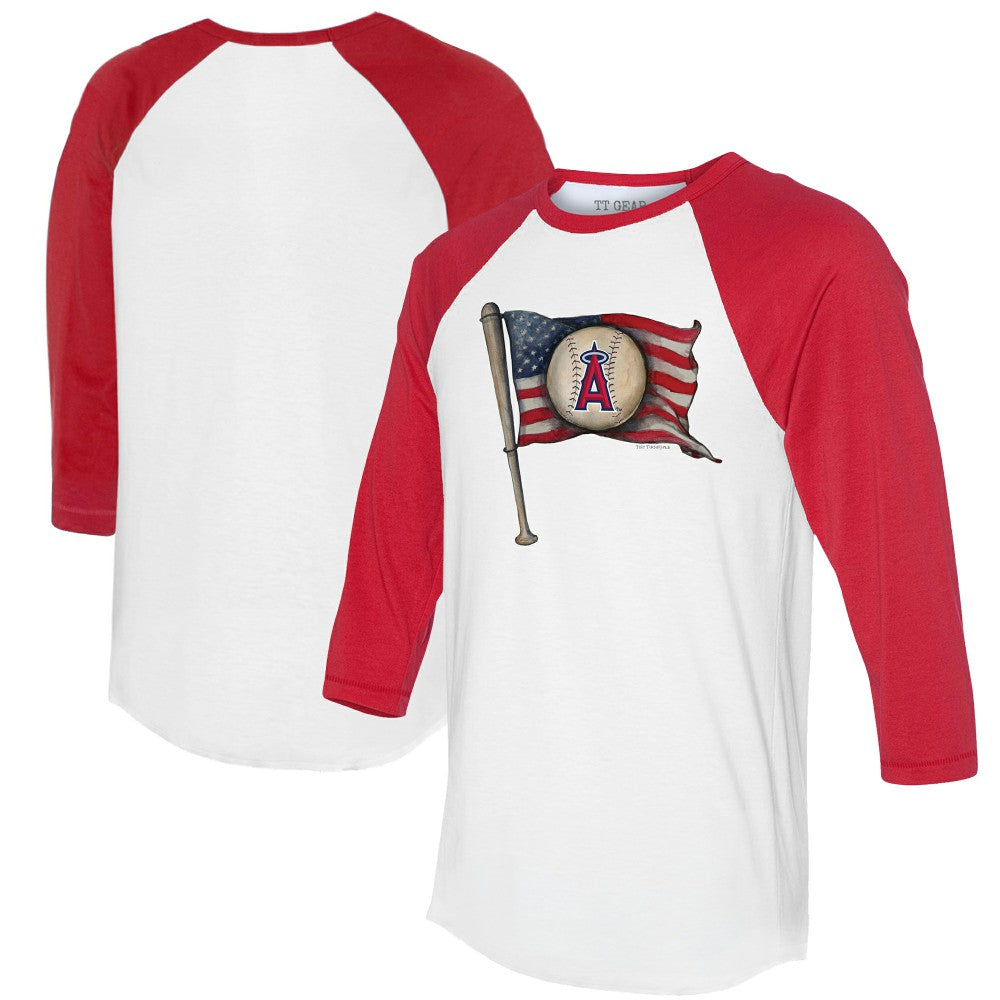 Los Angeles Angels Tiny Turnip Women's Baseball Flag 3/4-Sleeve Raglan T-Shirt - MLB T-shirts