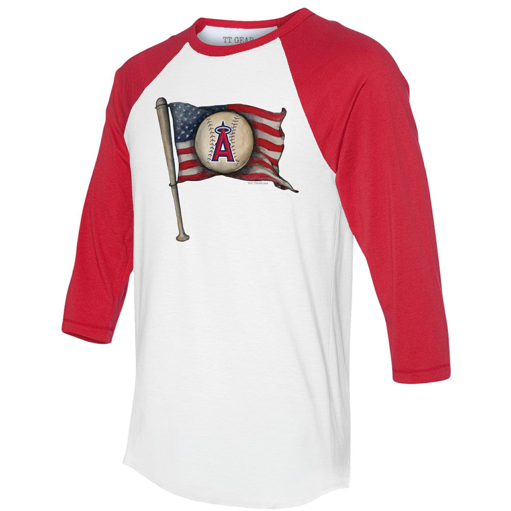 Los Angeles Angels Tiny Turnip Women's Baseball Flag 3/4-Sleeve Raglan T-Shirt - MLB T-shirts