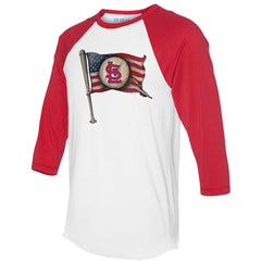 St. Louis Cardinals Tiny Turnip Women's Baseball Flag 3/4-Sleeve Raglan T-Shirt - MLB T-shirts