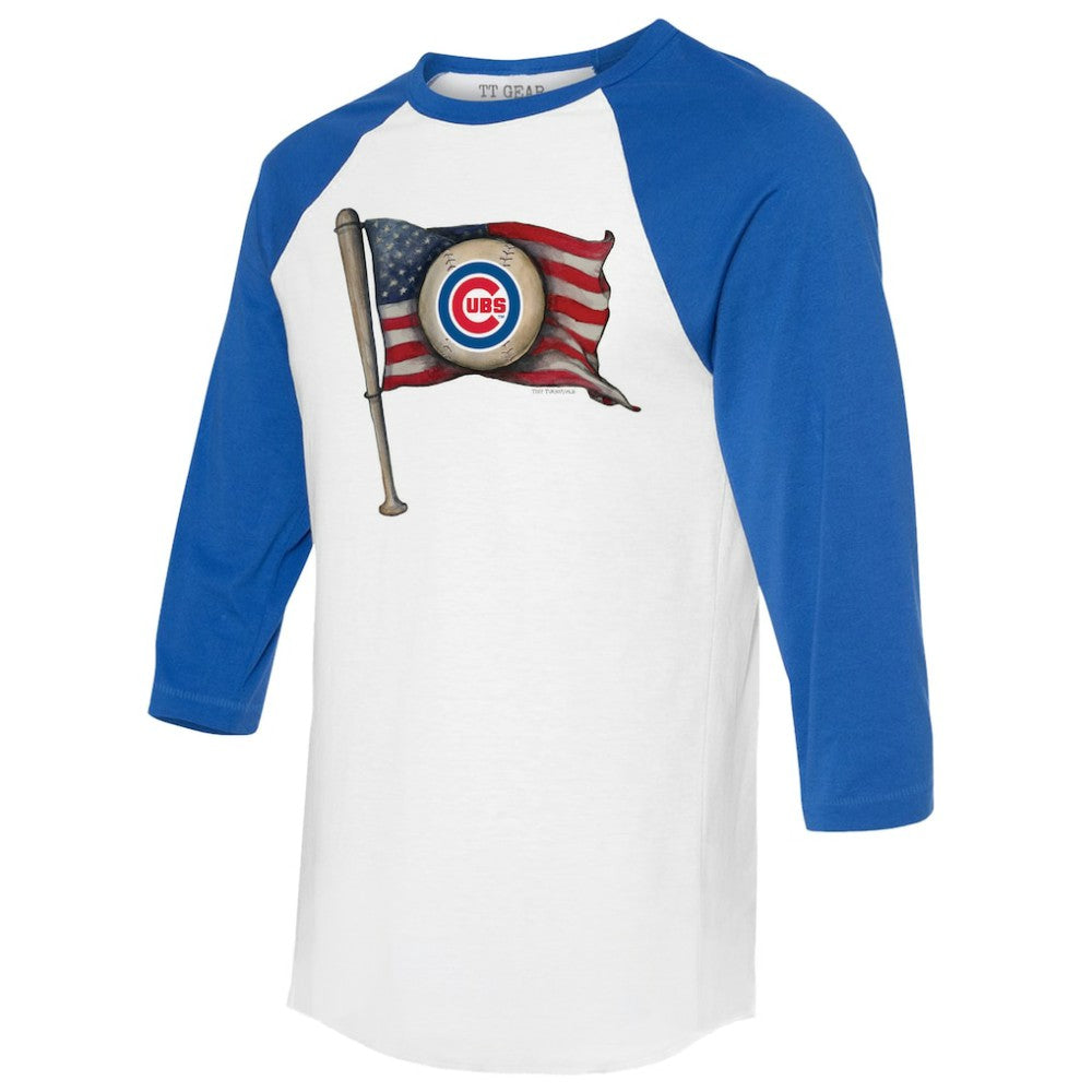 Chicago Cubs Tiny Turnip Women's Baseball Flag 3/4-Sleeve Raglan T-Shirt - MLB T-shirts