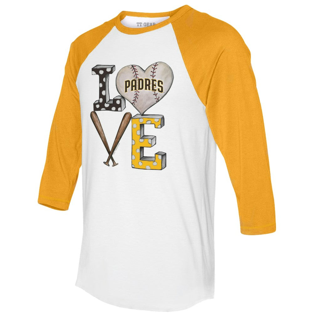 San Diego Padres Tiny Turnip Women's Baseball Love Raglan 3/4-Sleeve T-Shirt - MLB T-shirts