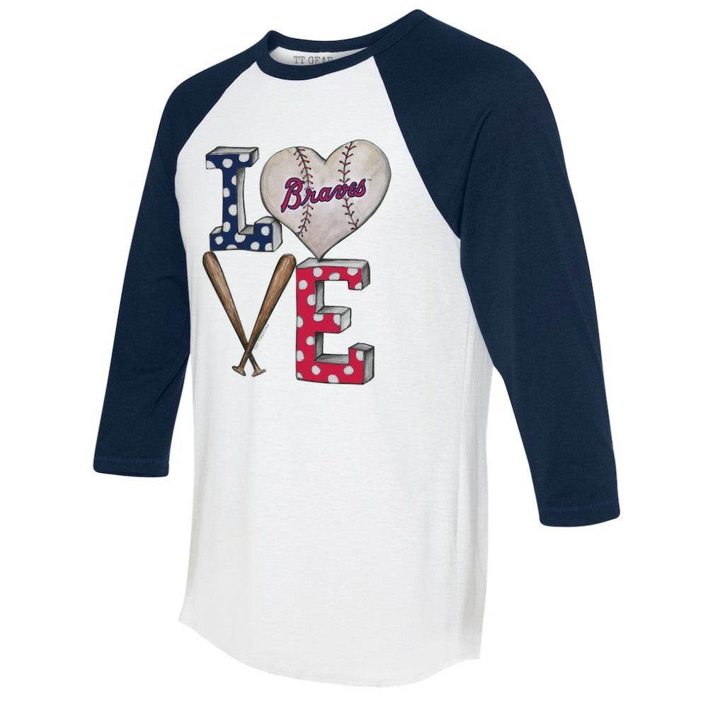 Atlanta Braves Tiny Turnip Women's Baseball Love Raglan 3/4-Sleeve T-Shirt - MLB T-shirts