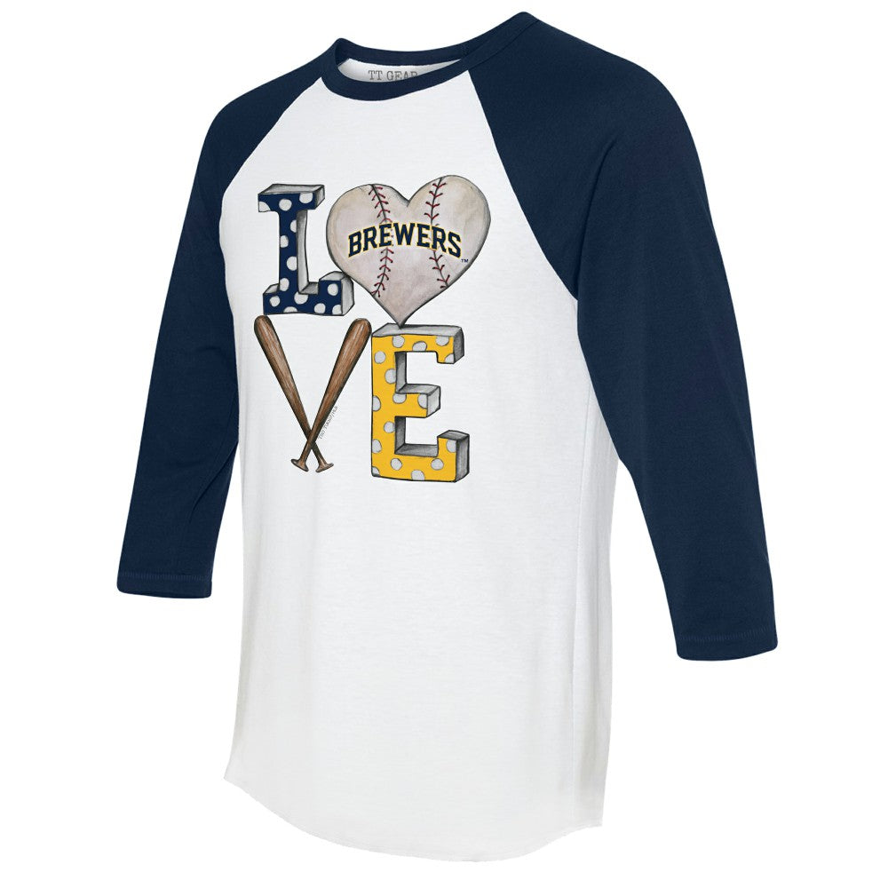 Milwaukee Brewers Tiny Turnip Women's Baseball Love Raglan 3/4-Sleeve T-Shirt - MLB T-shirts
