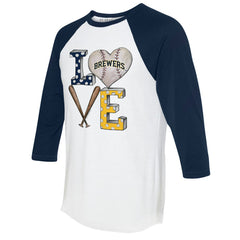 Milwaukee Brewers Tiny Turnip Women's Baseball Love Raglan 3/4-Sleeve T-Shirt - MLB T-shirts