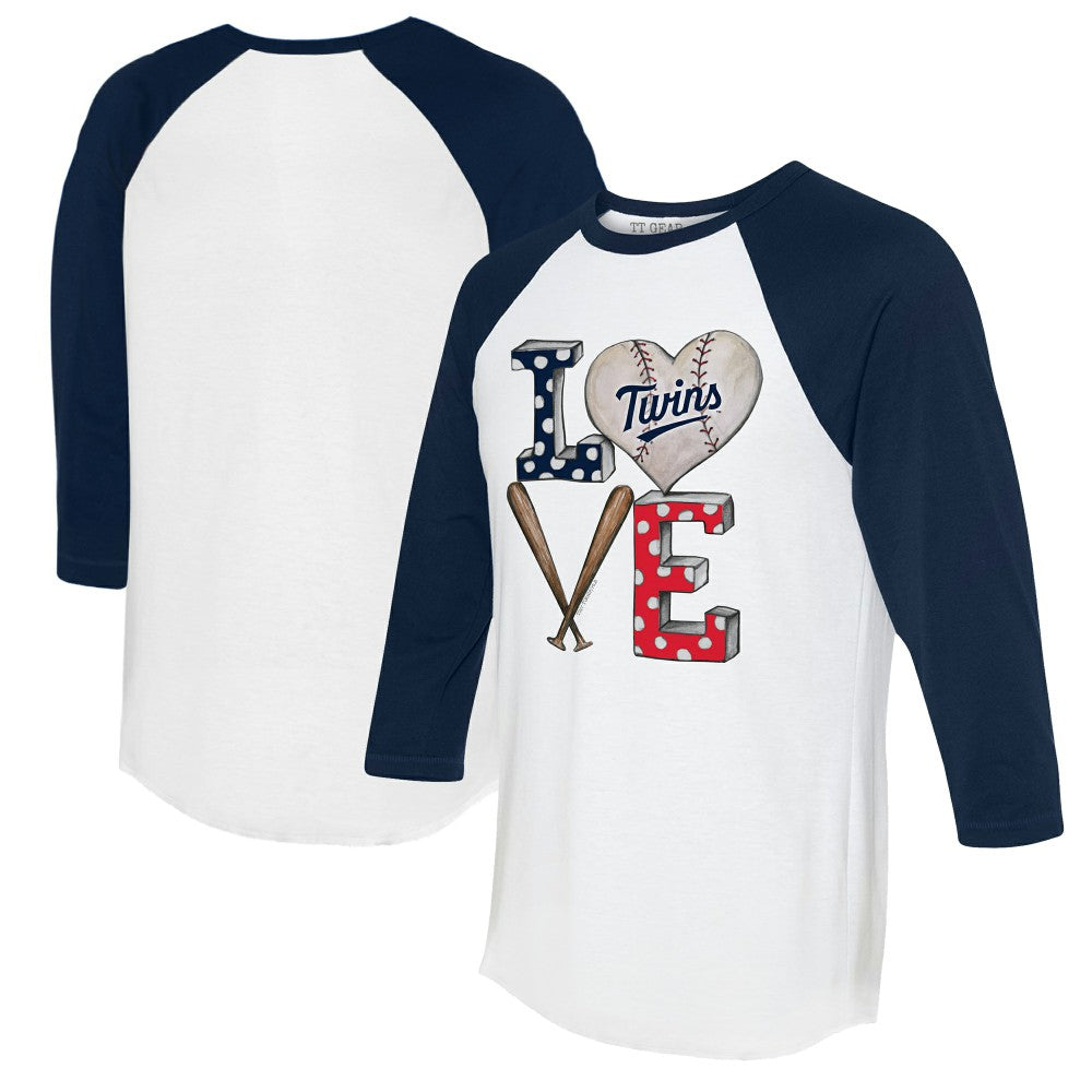 Minnesota Twins Tiny Turnip Women's Baseball Love Raglan 3/4-Sleeve T-Shirt - MLB T-shirts