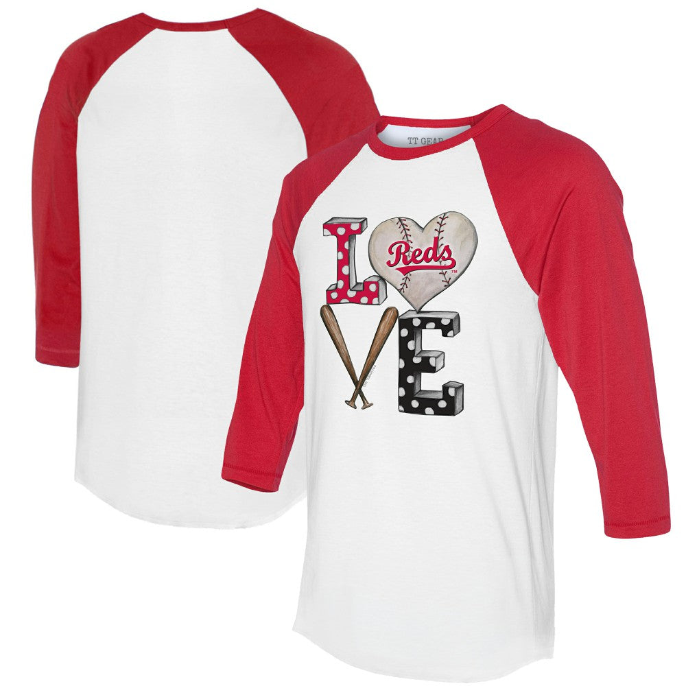 Cincinnati Reds Tiny Turnip Women's Baseball Love Raglan 3/4-Sleeve T-Shirt - MLB T-shirts