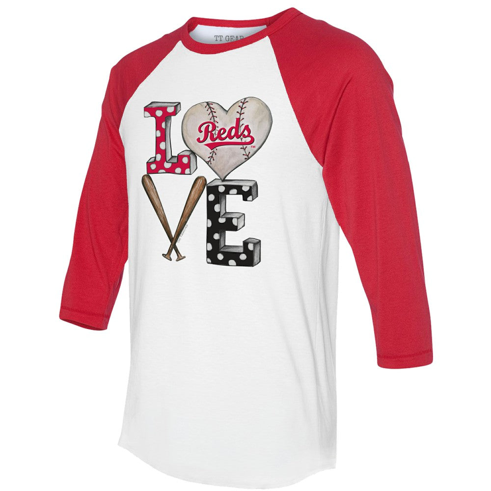 Cincinnati Reds Tiny Turnip Women's Baseball Love Raglan 3/4-Sleeve T-Shirt - MLB T-shirts