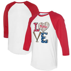 Philadelphia Phillies Tiny Turnip Women's Baseball Love Raglan 3/4-Sleeve T-Shirt - MLB T-shirts