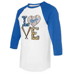 Kansas City Royals Tiny Turnip Women's Baseball Love Raglan 3/4-Sleeve T-Shirt - MLB T-shirts