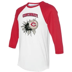 Cincinnati Reds Tiny Turnip Women's Baseball Tear 3/4-Sleeve Raglan T-Shirt - MLB T-shirts