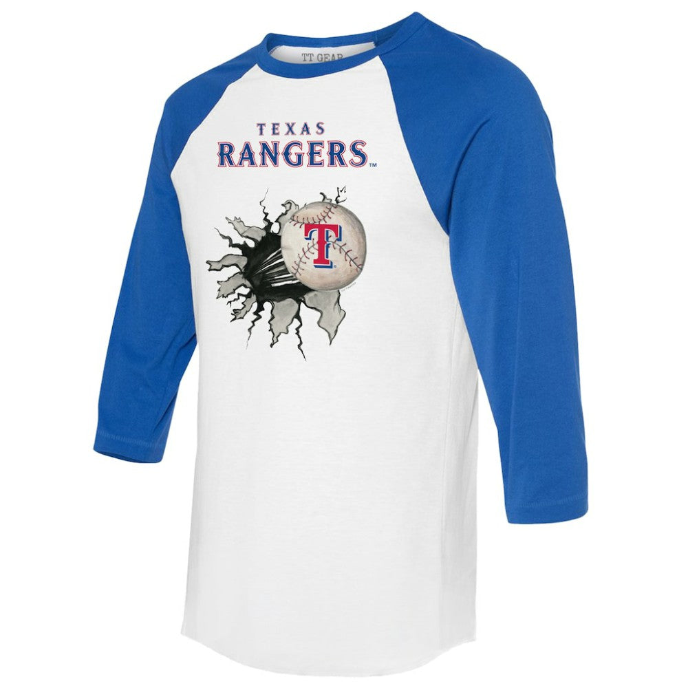 Texas Rangers Tiny Turnip Women's Baseball Tear 3/4-Sleeve Raglan T-Shirt - MLB T-shirts